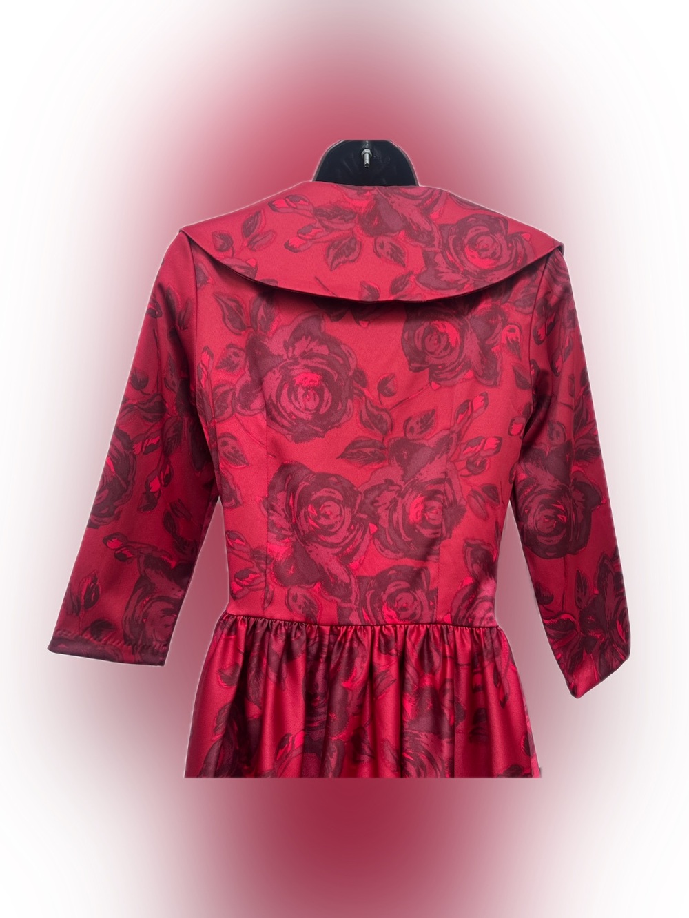 Pinup Couture Red Floral Satin Fit & Flare Midi Dress Small Made in USA - Picture 11 of 12